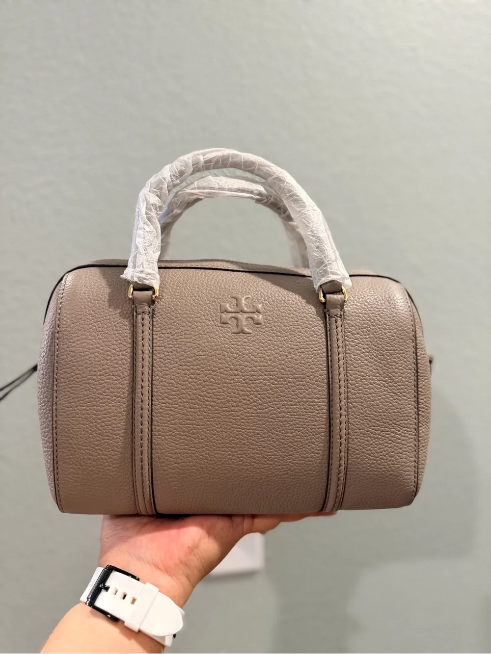 Tory Burch Thea Pebbled Leather Satchel with double starp